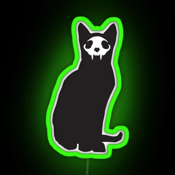 Black Cat With Skull RGB Neon Sign