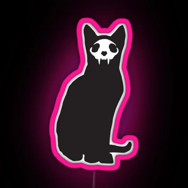 Black Cat With Skull RGB Neon Sign