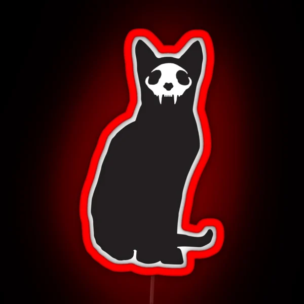 Black Cat With Skull RGB Neon Sign