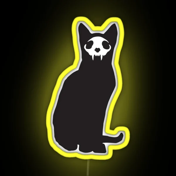 Black Cat With Skull RGB Neon Sign