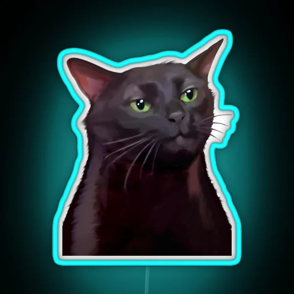 Black Cat Zoning Out Meme RGB Neon Sign