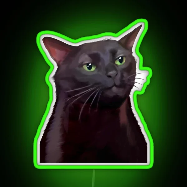 Black Cat Zoning Out Meme RGB Neon Sign
