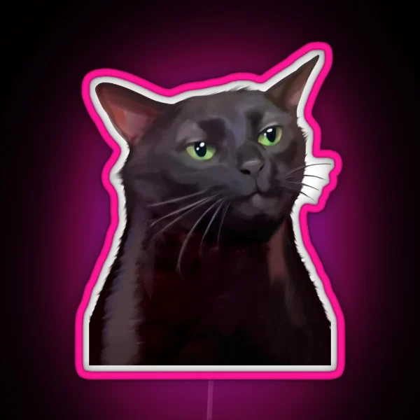 Black Cat Zoning Out Meme RGB Neon Sign
