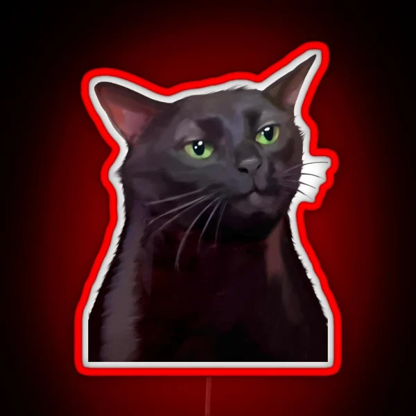 Black Cat Zoning Out Meme RGB Neon Sign