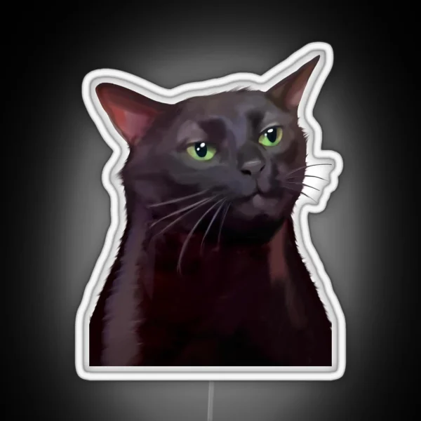 Black Cat Zoning Out Meme RGB Neon Sign