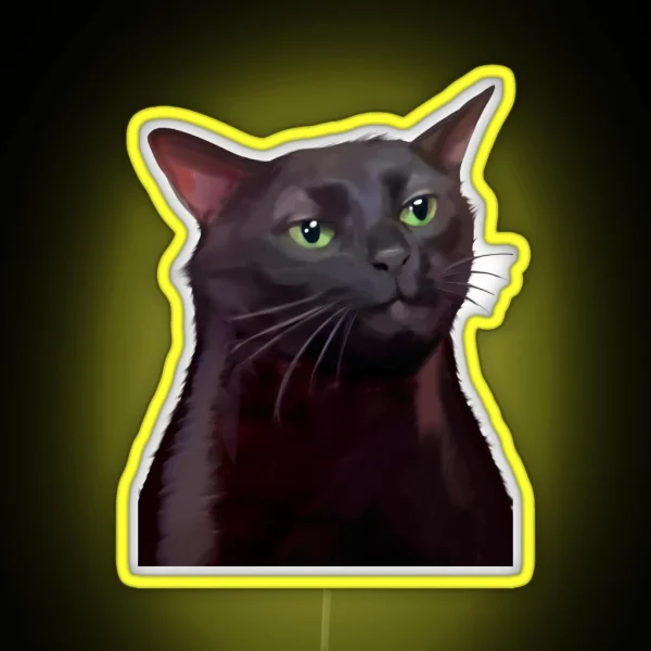 Black Cat Zoning Out Meme RGB Neon Sign