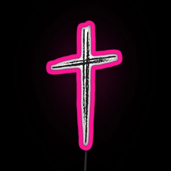 Black Christian Cross Minimalist Artistic Lines RGB Neon Sign
