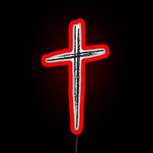 Black Christian Cross Minimalist Artistic Lines RGB Neon Sign