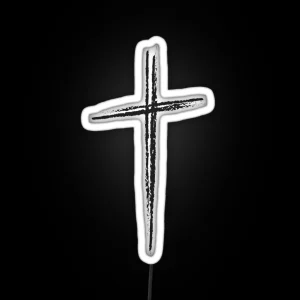 Black Christian Cross Minimalist Artistic Lines RGB Neon Sign