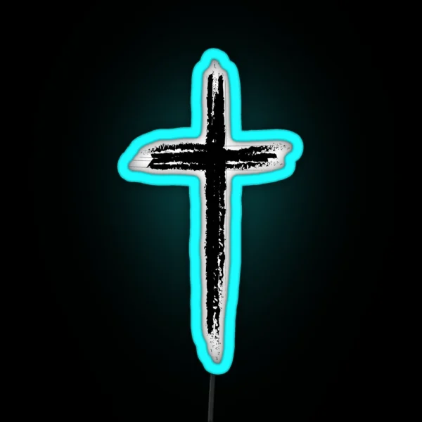 Black Christian Cross Minimalist Artistic Lines RGB Neon Sign