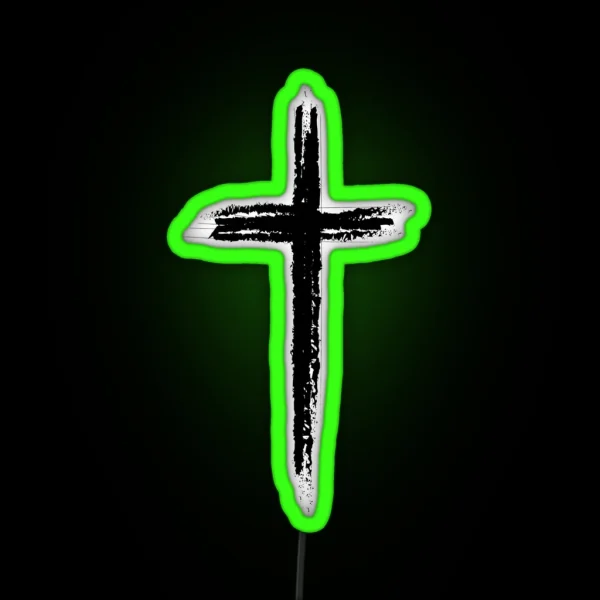 Black Christian Cross Minimalist Artistic Lines RGB Neon Sign