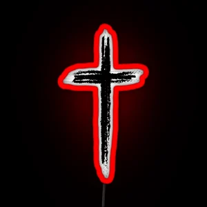 Black Christian Cross Minimalist Artistic Lines RGB Neon Sign