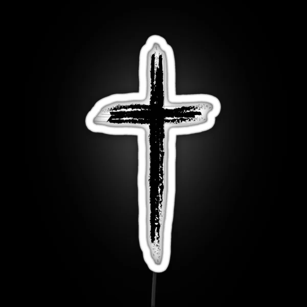 Black Christian Cross Minimalist Artistic Lines RGB Neon Sign