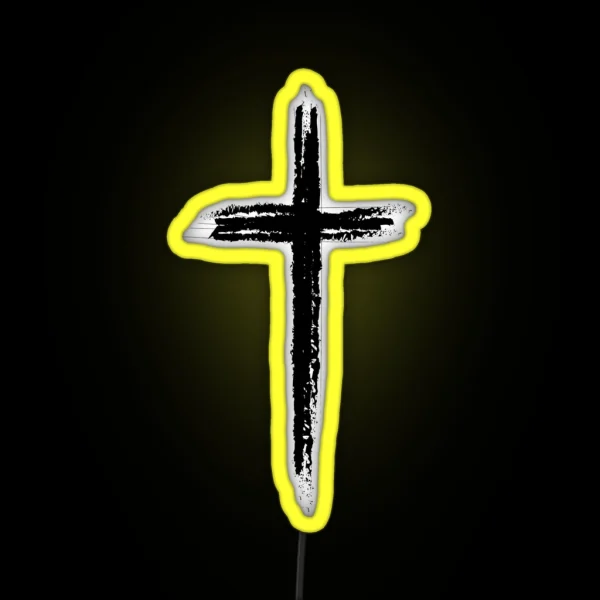 Black Christian Cross Minimalist Artistic Lines RGB Neon Sign