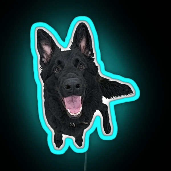 Black German Shepherd Smiling RGB Neon Sign
