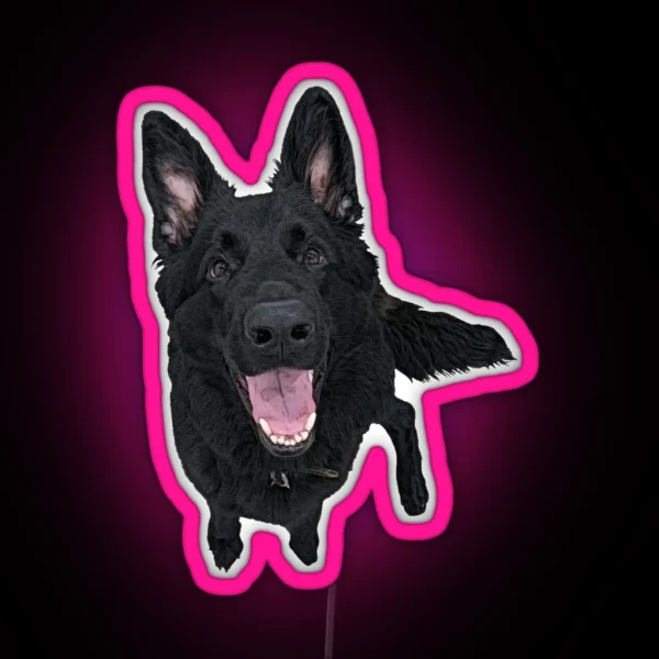 Black German Shepherd Smiling RGB Neon Sign
