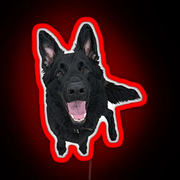 Black German Shepherd Smiling RGB Neon Sign
