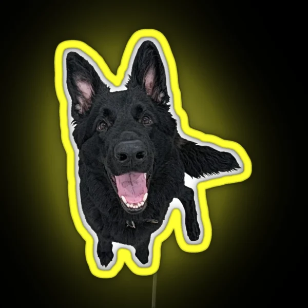 Black German Shepherd Smiling RGB Neon Sign