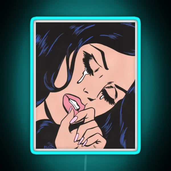 Black Hair Crying Comic Girl RGB Neon Sign