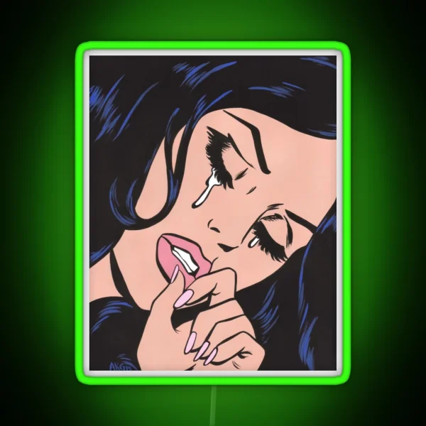 Black Hair Crying Comic Girl RGB Neon Sign