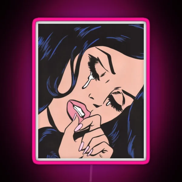 Black Hair Crying Comic Girl RGB Neon Sign