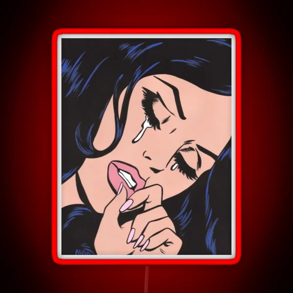 Black Hair Crying Comic Girl RGB Neon Sign
