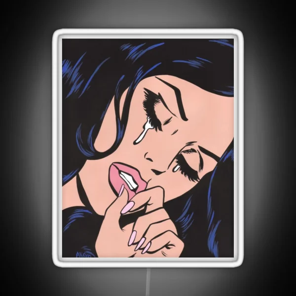 Black Hair Crying Comic Girl RGB Neon Sign