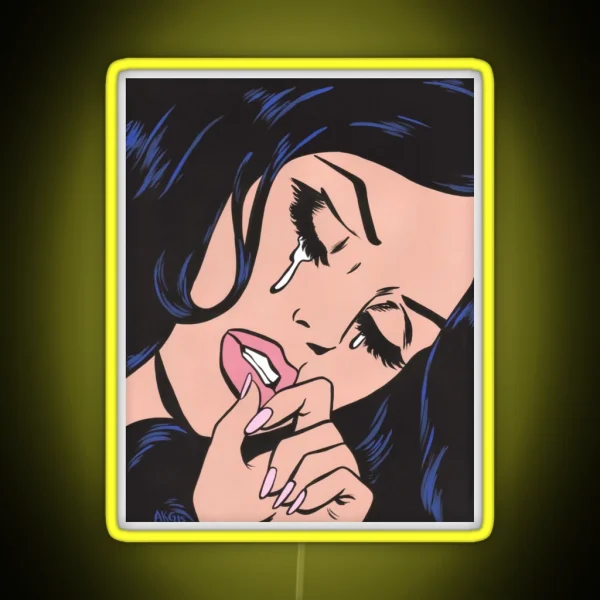 Black Hair Crying Comic Girl RGB Neon Sign