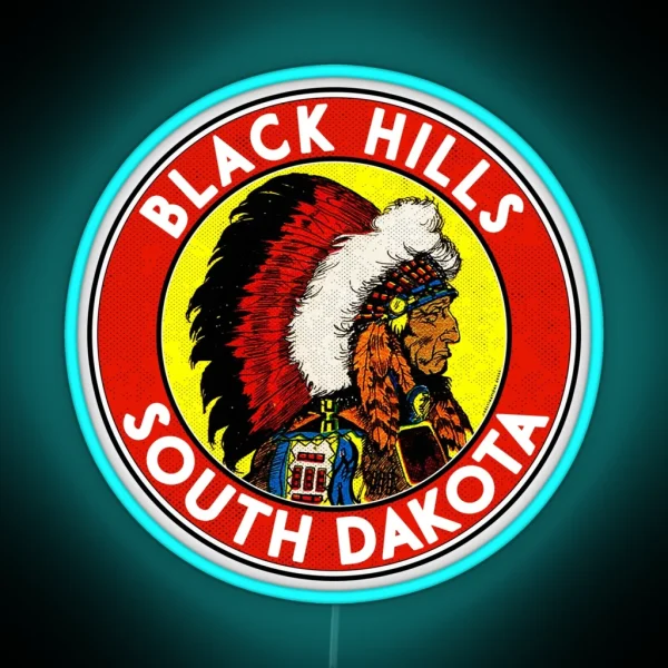 Black Hills South Dakota Badlands National Park Vintage Travel Label RGB Neon Sign