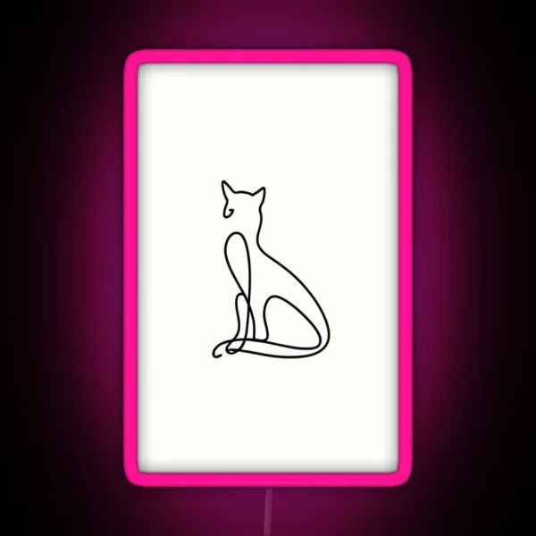 Black White Sketch Line Cat Animal Work Of Art RGB Neon Sign
