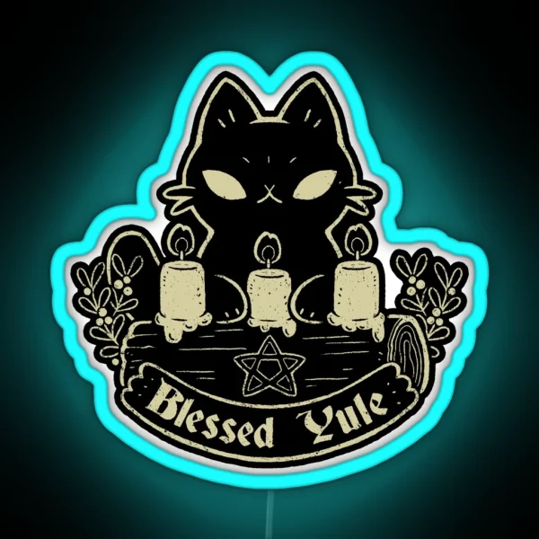 Blessed Yule Black Cat RGB Neon Sign