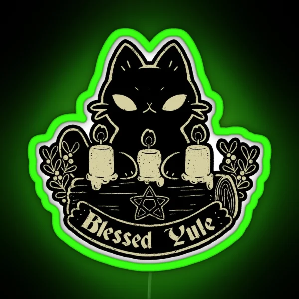 Blessed Yule Black Cat RGB Neon Sign