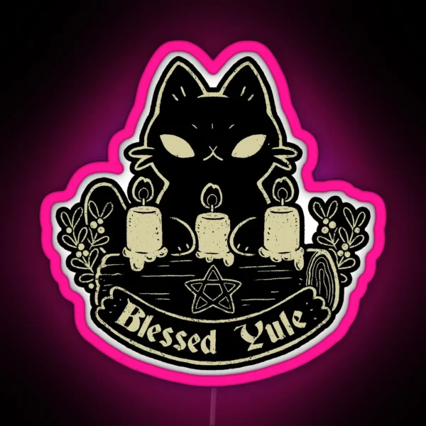 Blessed Yule Black Cat RGB Neon Sign