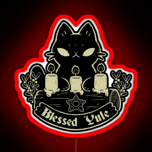 Blessed Yule Black Cat RGB Neon Sign