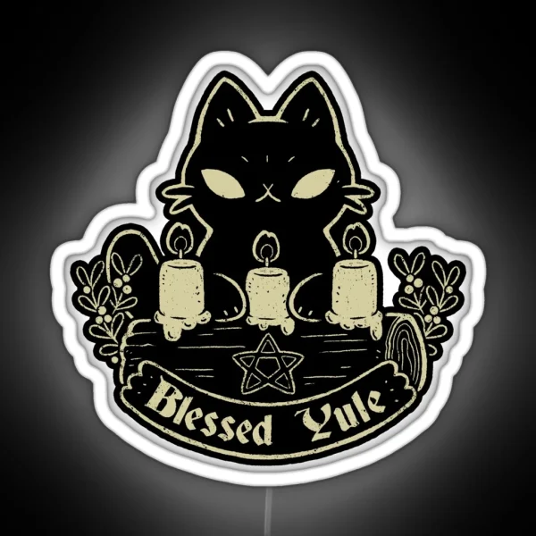 Blessed Yule Black Cat RGB Neon Sign