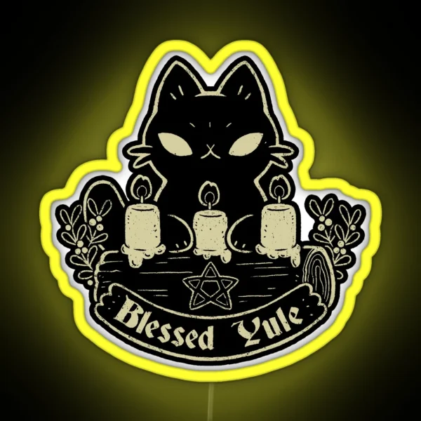 Blessed Yule Black Cat RGB Neon Sign