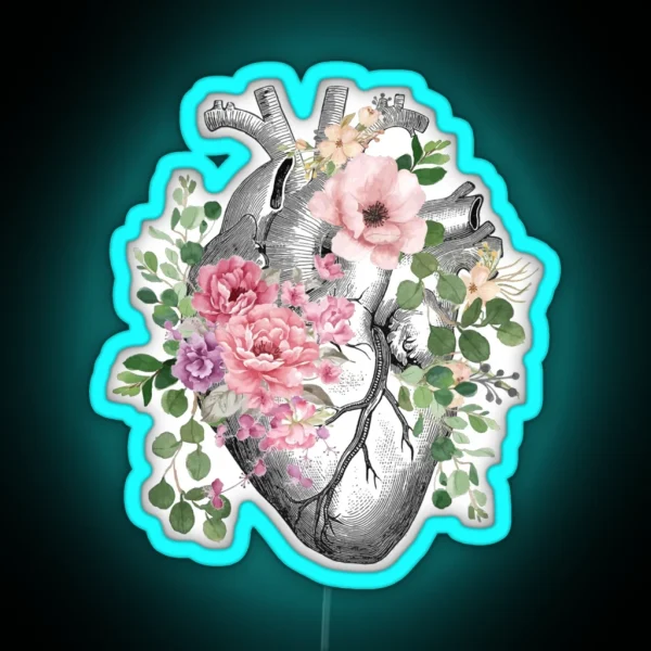 Bloom Floral Heart Human Anatomy Pink Roses Flowers RGB Neon Sign