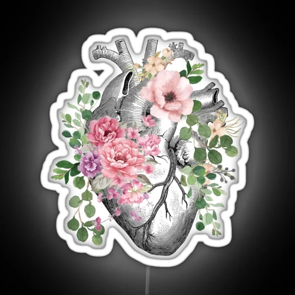 Bloom Floral Heart Human Anatomy Pink Roses Flowers RGB Neon Sign