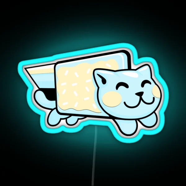 Blue And Yellow Pop Tart Space Cat Smiling RGB Neon Sign