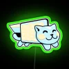 Vibrant Blue & Yellow Space Cat Smiling Neon Retro Sign