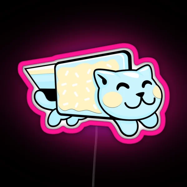 Blue And Yellow Pop Tart Space Cat Smiling RGB Neon Sign