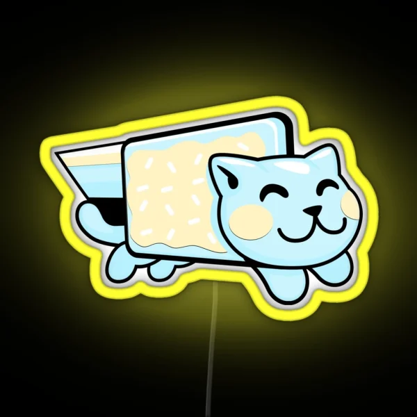 Blue And Yellow Pop Tart Space Cat Smiling RGB Neon Sign