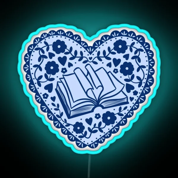 Blue Bookish Heart RGB Neon Sign