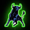 Neon blue bull logo sign with customizable RGB color lighting options