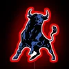 Vibrant blue bull silhouette in radiant RGB LED neon lighting.
