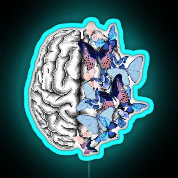 Blue Butterflies Mental Health Brain Psychology RGB Neon Sign