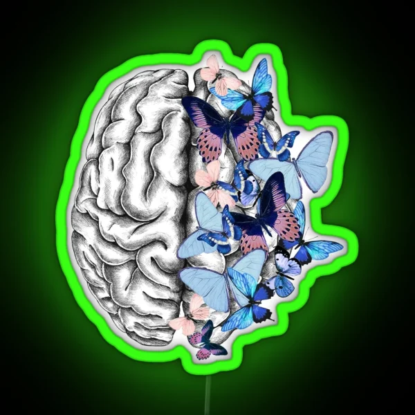 Blue Butterflies Mental Health Brain Psychology RGB Neon Sign