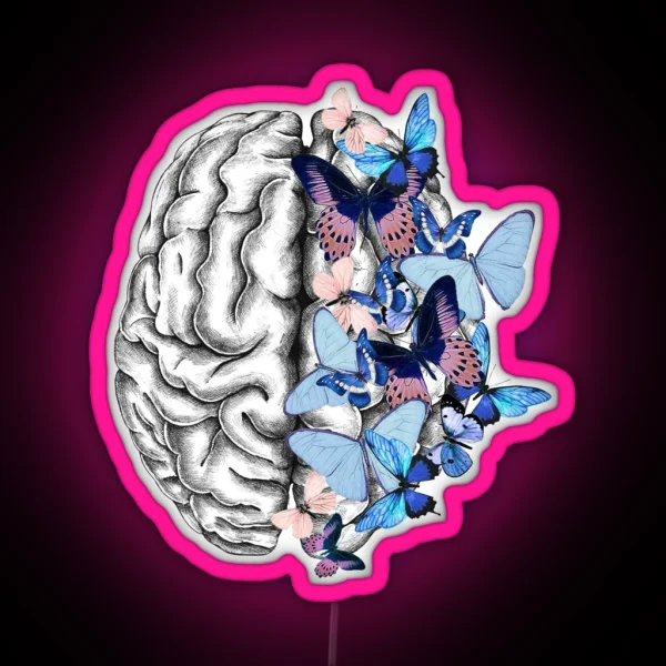 Blue Butterflies Mental Health Brain Psychology RGB Neon Sign