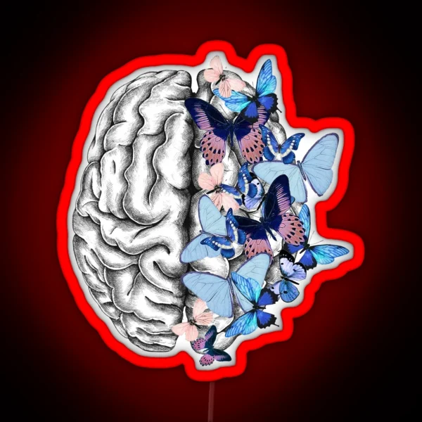 Blue Butterflies Mental Health Brain Psychology RGB Neon Sign