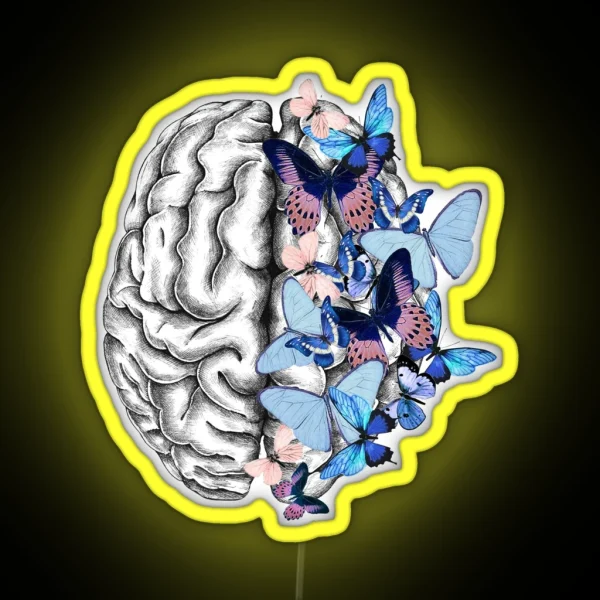 Blue Butterflies Mental Health Brain Psychology RGB Neon Sign